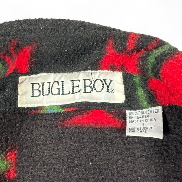 Vintage Bugle Boy Jacket Adult LARGE Red Black Southwest Aztec Fleece Snaps 90s - Picture 5 of 9